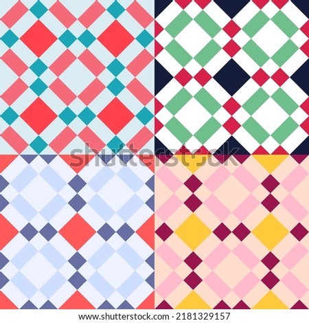 Set of 4 color styles seamless geometric tile pattern. Retro color. Vector pattern.