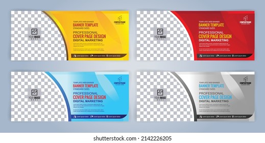 Set of 4 color Web banners templates, Standard sizes with space. Premium Vector illustration