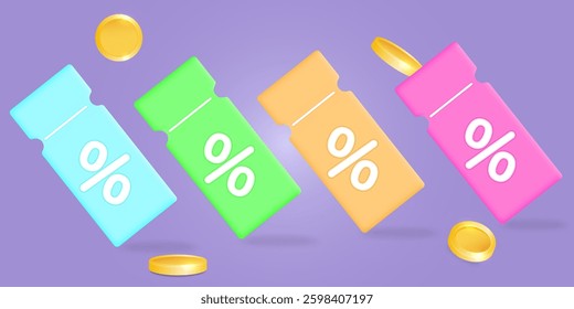 Set of 4 Colorful 3D Gift Promotion Coupons