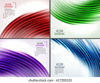 Set of 4 colorful abstract curve backgrounds. Vector illustration.