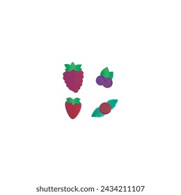 Set of 4 colorful berry (blueberry, strawberry, raspberry) icons, simple vector cartoon style illustration elements for product or web design.
