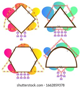 Set of 4 colorful blank label frames. Sticker collection of geometric shape and pattern design with gradient. Vector illustration isolated elements.
