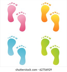 set of 4 colorful butterfly foot steps