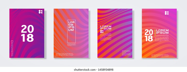 Set of 4 colorful continue pattern template design. Wavy strip colorful halftone gradients background. Vector illustration