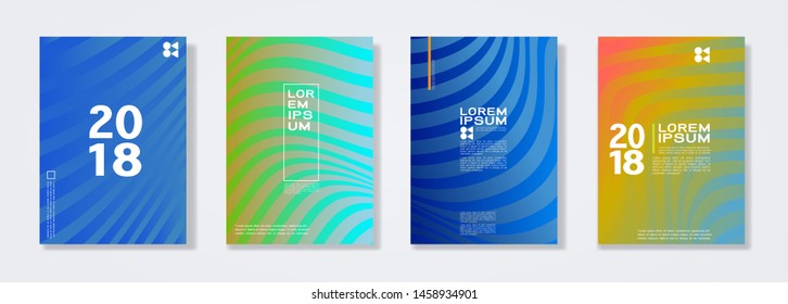 Set of 4 colorful continue pattern template design. Wavy strip colorful halftone gradients background. Vector illustration
