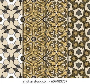 set of 4 colorful decorative floral ornament. seamless vector illustration. for design, invitation, wallpaper