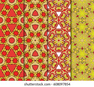 set of 4 colorful decorative floral ornament. seamless vector illustration. for design, invitation, wallpaper