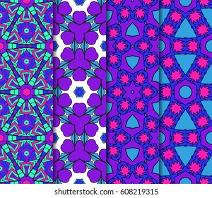 set of 4 colorful decorative floral ornament. seamless vector illustration. for design, invitation, wallpaper