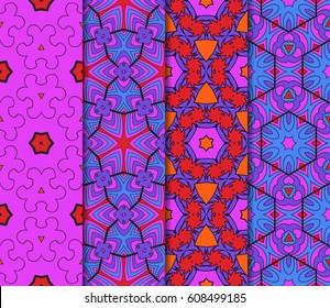 set of 4 colorful decorative floral ornament. seamless vector illustration. for design, invitation, wallpaper
