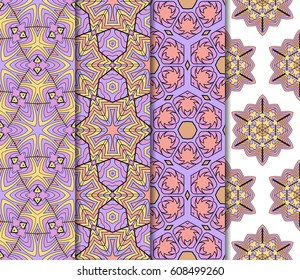 set of 4 colorful decorative floral ornament. seamless vector illustration. for design, invitation, wallpaper