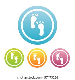 set of 4 colorful foot steps signs