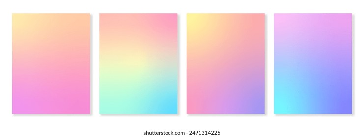 Set of 4 colorful gradient backgrounds with soft transitions. For brochures, booklets, catalogues, posters, branding, social media and other projects. Vector, for web and print.