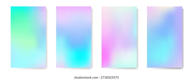 Set von 4 bunten Farbverlauf-Hintergründen in satten Farben mit sanften Übergängen. Für Cover, Wallpaper, Poster, Branding, Social Media und andere Projekte. Vektorgrafik, für Web und Print.