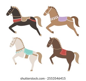 Set of 4 colorful horses