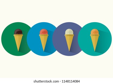 Set of 4 colorful ice cream cone vectors, flat design