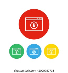 Set of 4 colorful icons. Web browser page with bitcoin symbol
