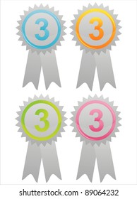 set of 4 colorful labels with number three