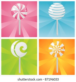 set of 4 colorful lollipops backgrounds