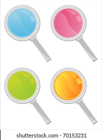 set of 4 colorful magnifying glasses icons