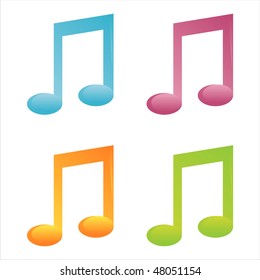 set of 4 colorful musical note icons