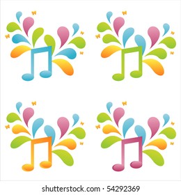set of 4 colorful musical notes