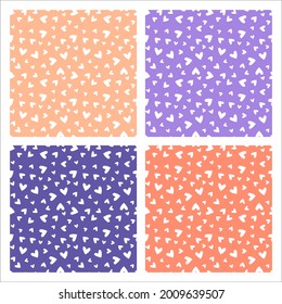 Set of 4 colorful patterns with white hearts