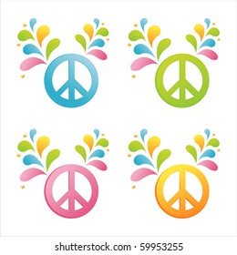 set of 4 colorful peace