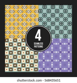Set of 4 colorful pixelated patterns. Childish style. Useful for wrapping and textile design.