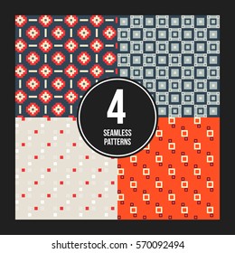 Set of 4 colorful pixelated patterns. Childish style. Useful for wrapping and textile design.