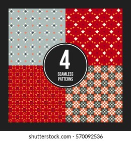 Set of 4 colorful pixelated patterns. Childish style. Useful for wrapping and textile design.
