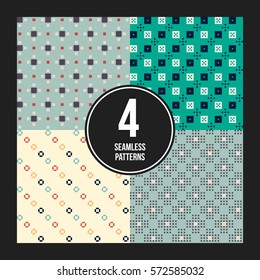 Set of 4 colorful pixelated patterns. Childish style. Useful for wrapping and textile design.