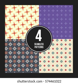 Set of 4 colorful pixelated patterns. Childish style. Useful for wrapping and textile design.