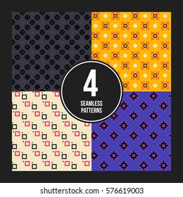 Set of 4 colorful pixelated patterns. Childish style. Useful for wrapping and textile design.