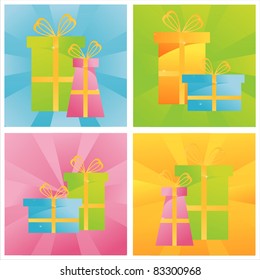 set of 4 colorful presents backgrounds