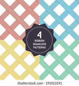 Set of 4 colorful ribbon patterns. Easy to edit. Vector illustration - EPS10. Can be used for wallpaper, pattern fills, web page background, surface textures. Seamless backgrounds combo.
