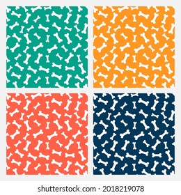Set of 4 colorful seamless pattern with white bones. 