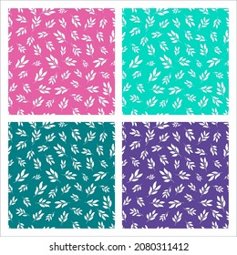 Conjunto de 4 coloridos patrones sin costura con hojas blancas.