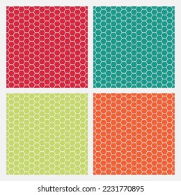 Set of 4 colorful seamless pattern with honeycomb