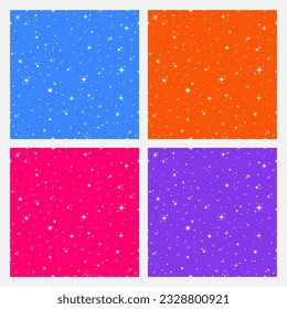 Set of 4 colorful seamless pattern with white celestial stars
