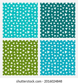 Set of 4 colorful seamless patterns with white triangles