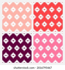 Set of 4 colorful seamless patterns with white kilim designs.