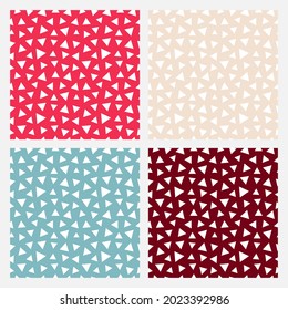 Set of 4 colorful seamless patterns with white triangles