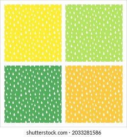 Set of 4 colorful seamless patterns with white rain drops