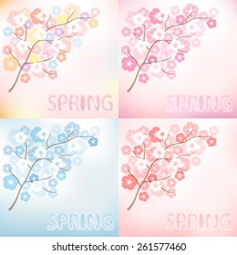 Set of 4 Colorful spring background with flowers. EPS10 vector. 