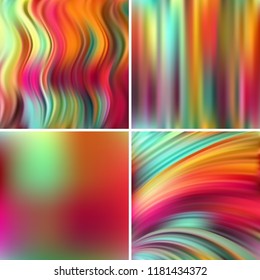 Set of 4 colorful square blurred backgrounds. Vector illustration