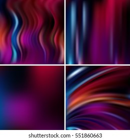Set of 4 colorful square blurred backgrounds. Vector illustration. Black, brown, purple colors.