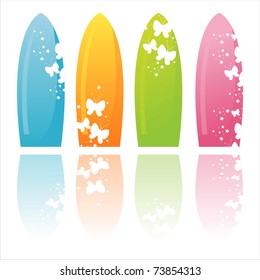 set of 4 colorful surfboards
