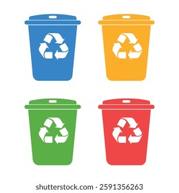 Set of 4 Colorful Trash Bin Icons