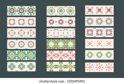 Set 4 of Colorfull Azulejos Border-Patterns Lisbon. Set  of Tile Floor Oriental Spain Collection / Portugal Geometric Ceramic Design Tile. Vintage Illustration  templates.