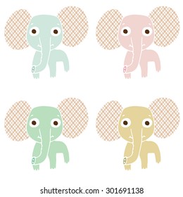 Set of 4 colorfully cute elephant